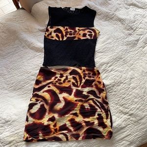 Ozbek matching set lace & animal print